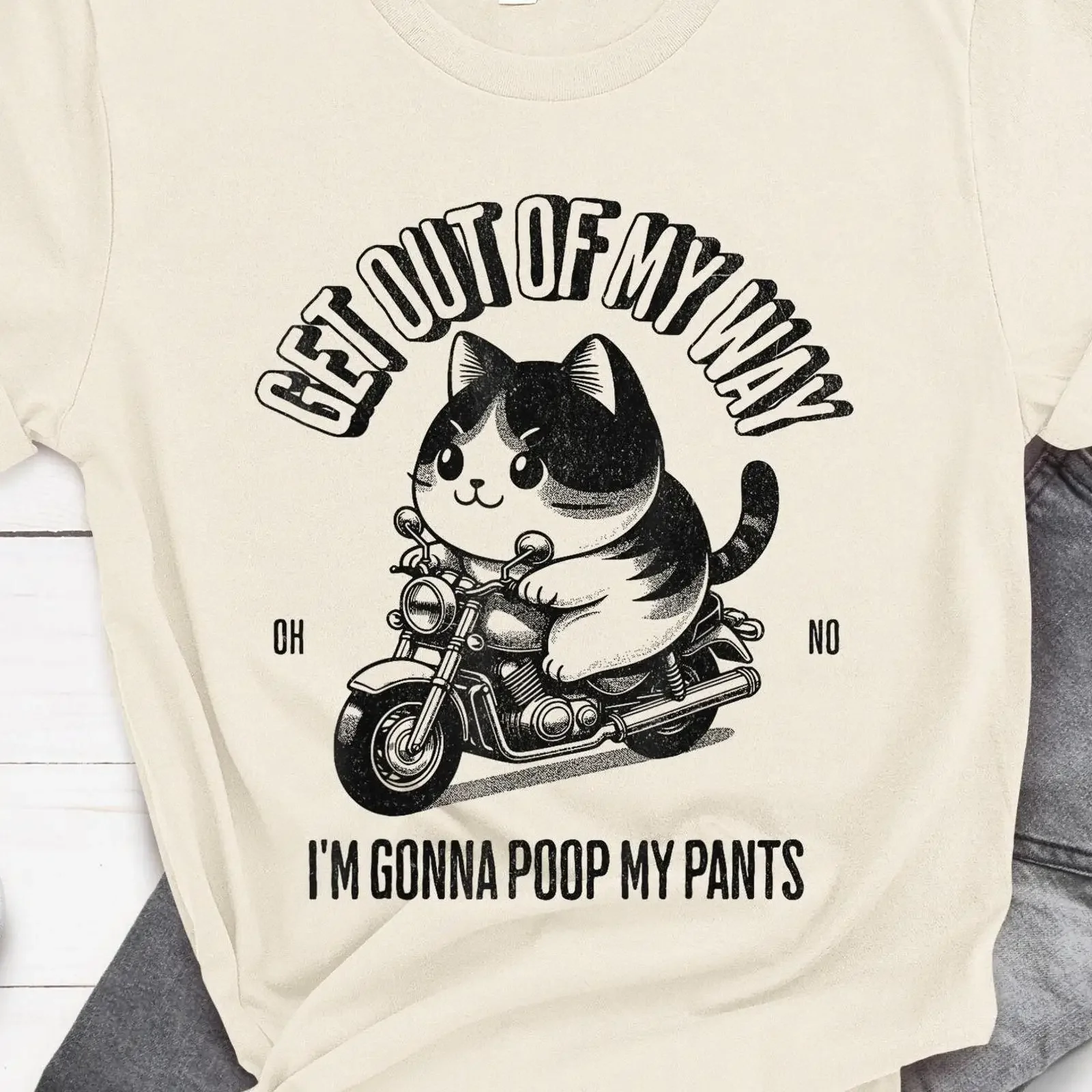 Get Out of My Way Gonna Poop Pants T Shirt Funny Cat Meme SweaT vintage Washed Unisex fashion Versatile Casual graphic
