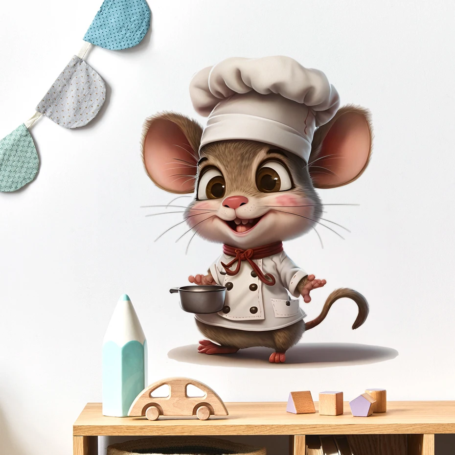 Cartoon Cute Funny Chef Mouse Self-Adhesive Wall Stickers Bedroom Living Room Corner Staircase Home Decoration Sticker M765