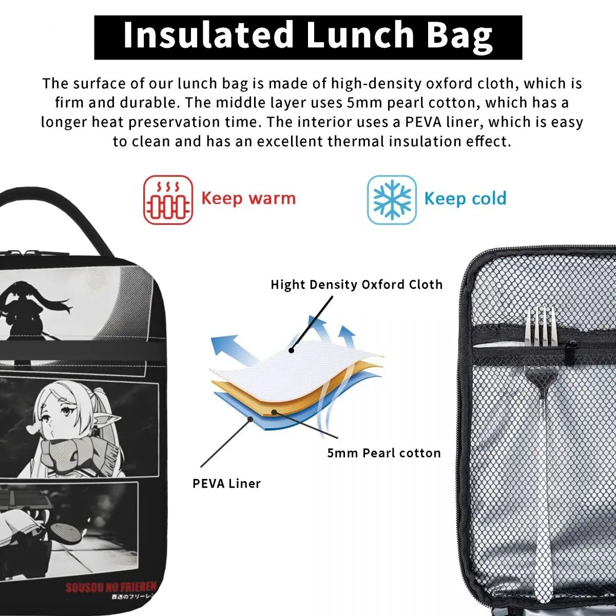 فريرين الخالد حقيبة الغداء نزهة علب الاغذية للرجال لطيف طباعة الحرارية حمل حقائب أكسفورد المحمولة معزول حقيبة للحفاظ على البرودة