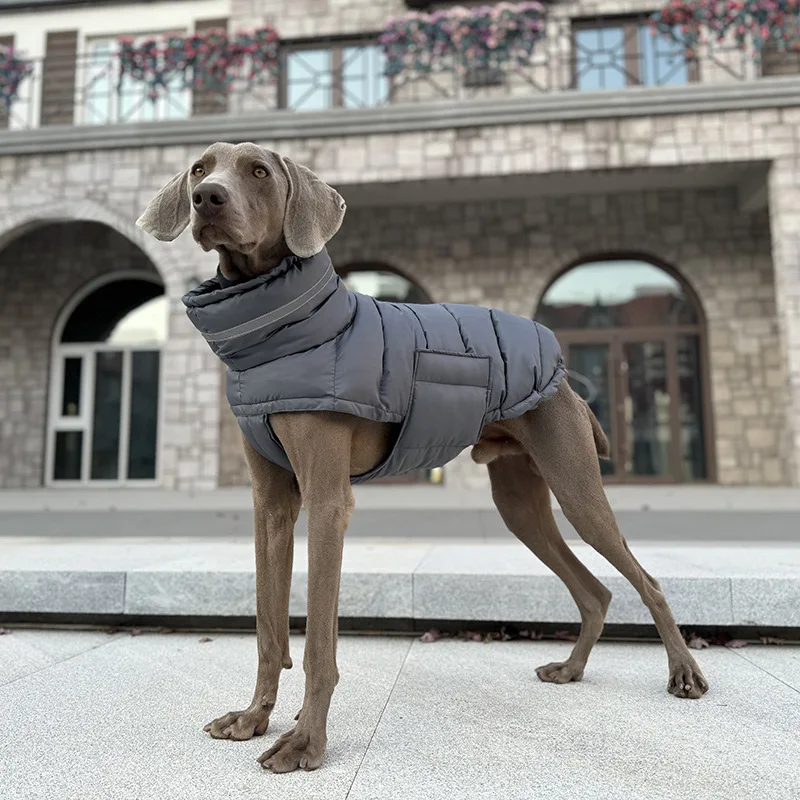 

Autumn Winter Warm Thick High Cotton Filling Dog Clothes with Reflective Stripe Waterproof Dog Down Jacket for Large Breed Dogs
