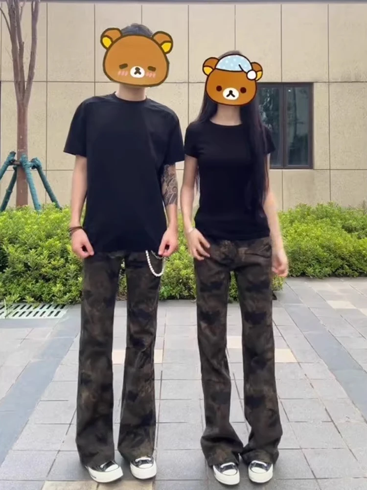 الأمريكية شارع العليا التمويه الجينز الرجال النساء مستقيم الساق عمال بنطلون سليم صالح Bootcut السراويل الخريف الربيع العصرية العلامة التجارية #5