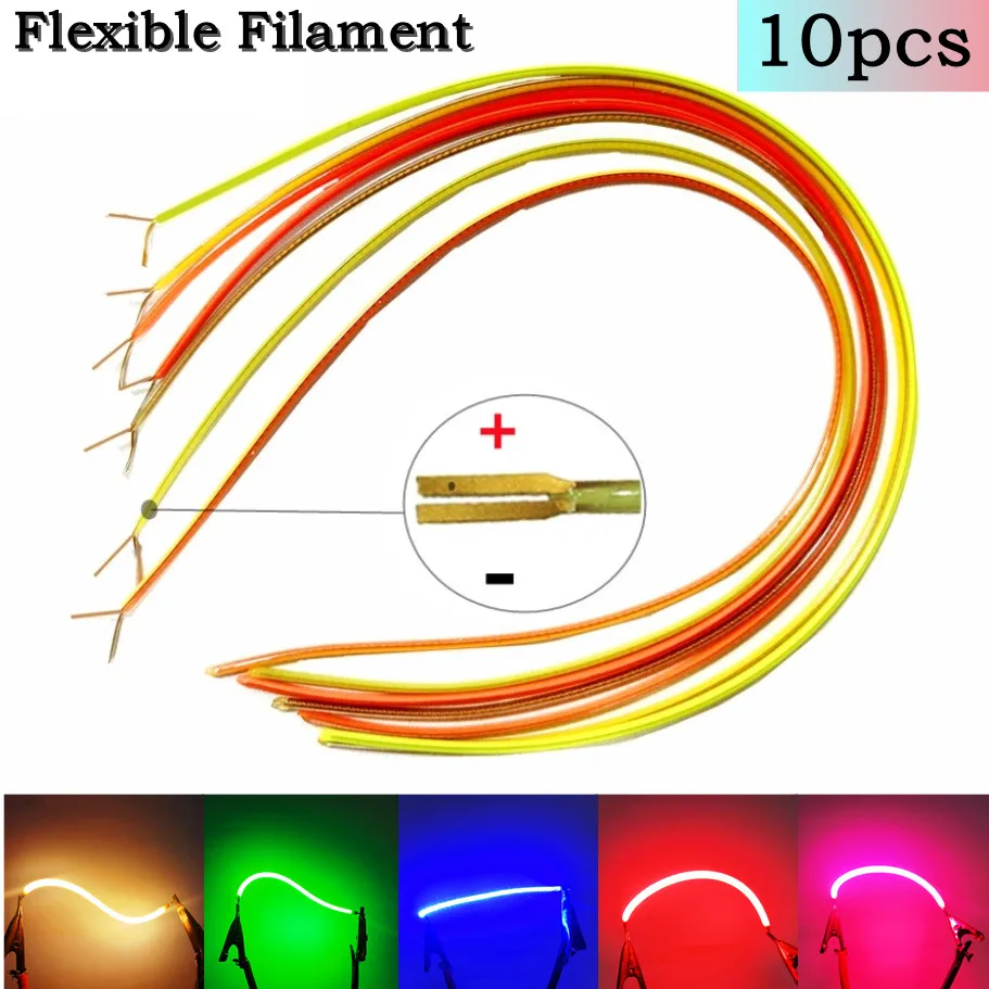 10pcs LED Same End Filament Flexible Ultra Slim 3V Spiral Bulb Retro Edison Bulb Lamp Parts COB Diode Lighting Strip Decoration