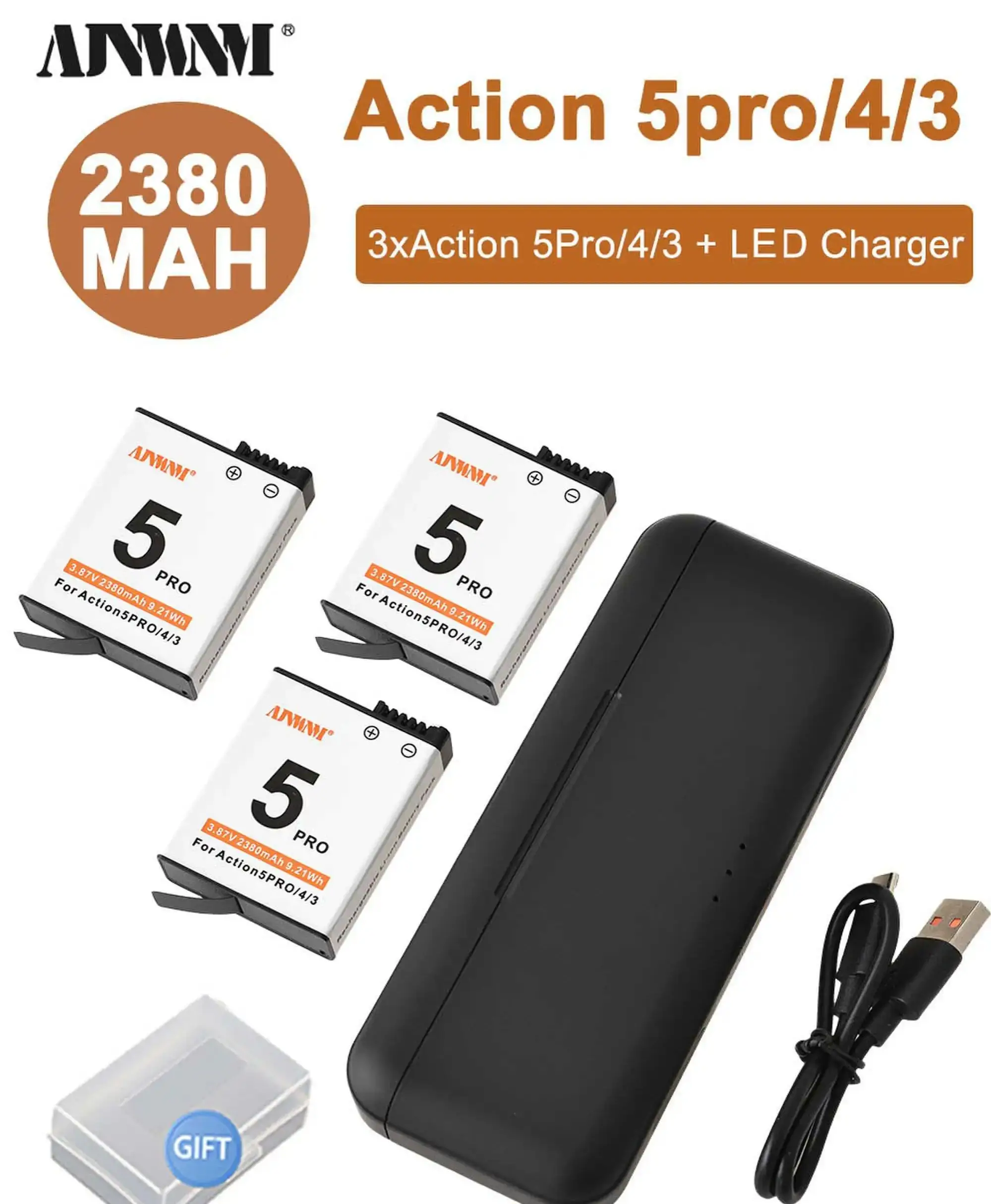 

2380mAh For DJI Osmo Action 5 Pro Action 4 Camera Battery with 3-channel fast charger For DJI Osmo Action 4/3 Accessories