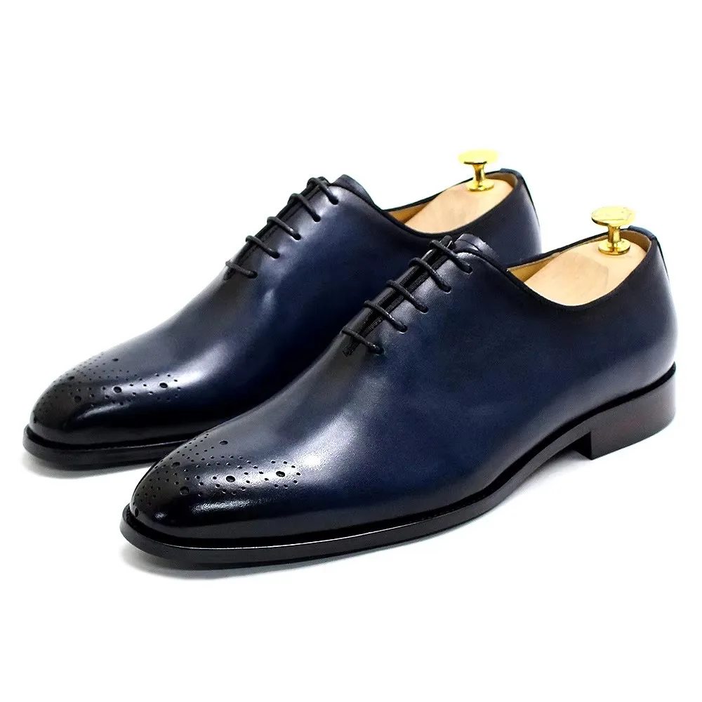 

Men's Formal Shoes Handmade Classic Whole Cut Oxfords Business Lace-up Genuine Cow Leather Plain Toe Dress Wedding Shoes for Men