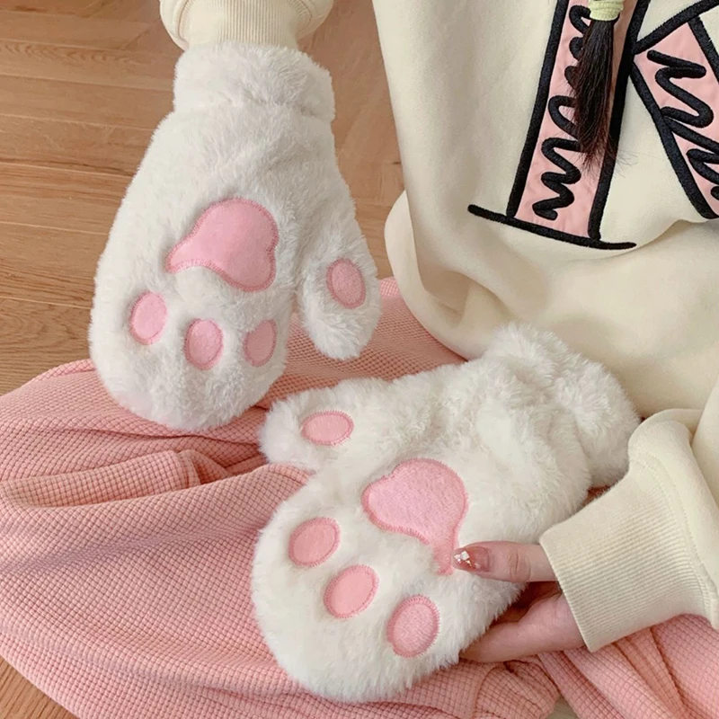 

Sweet Kawaii Lovely Plush Cat Claw Paw Gloves Plush Mittens Warm Soft Plush Short Fluffy Bear Gloves Costume Full Finger Gloves