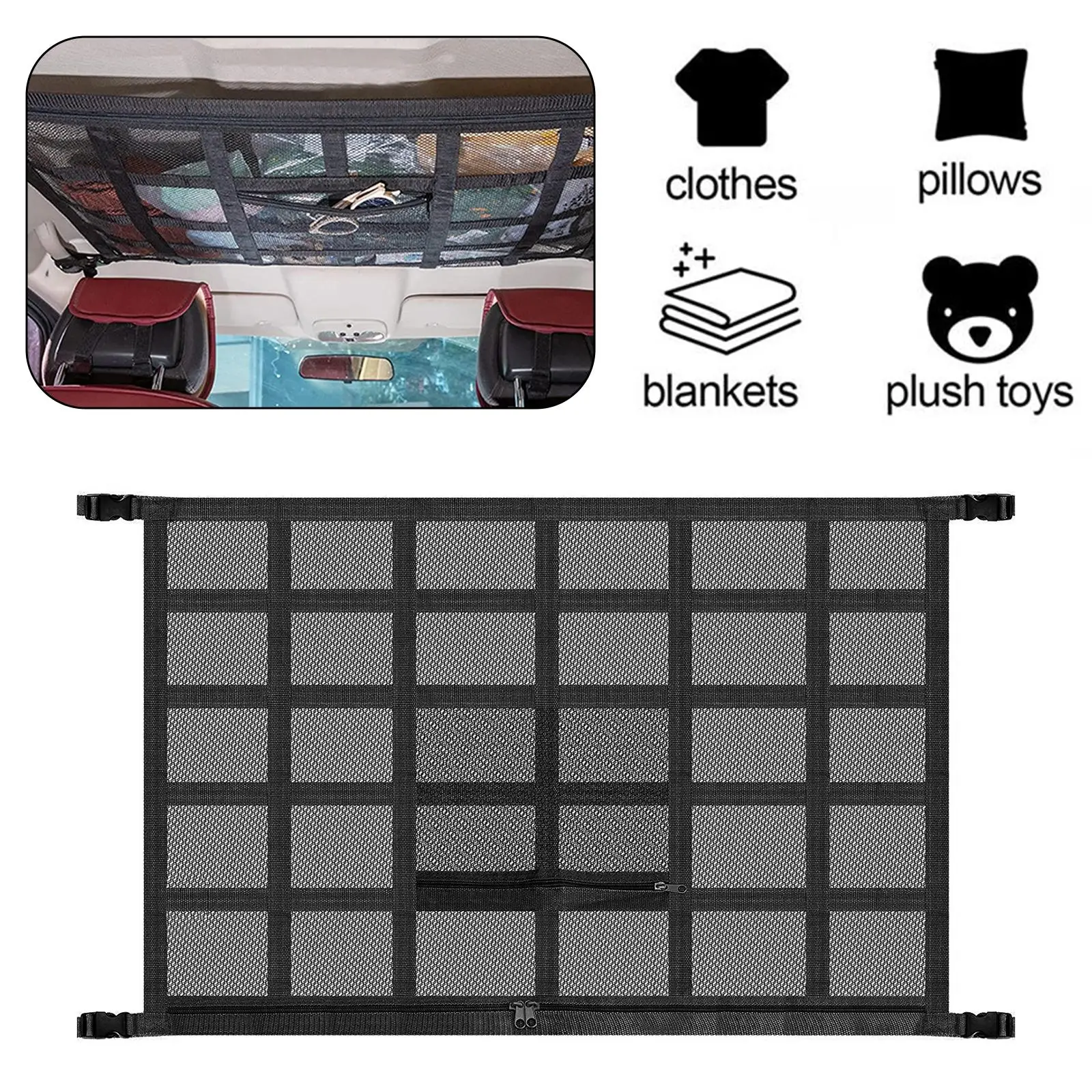 

Car Ceiling Storage Net Interior Cargo Zipper Net Universal Net Car Trunk Storage Adjustable Pouch Organizer Sundries Bag P J0K0