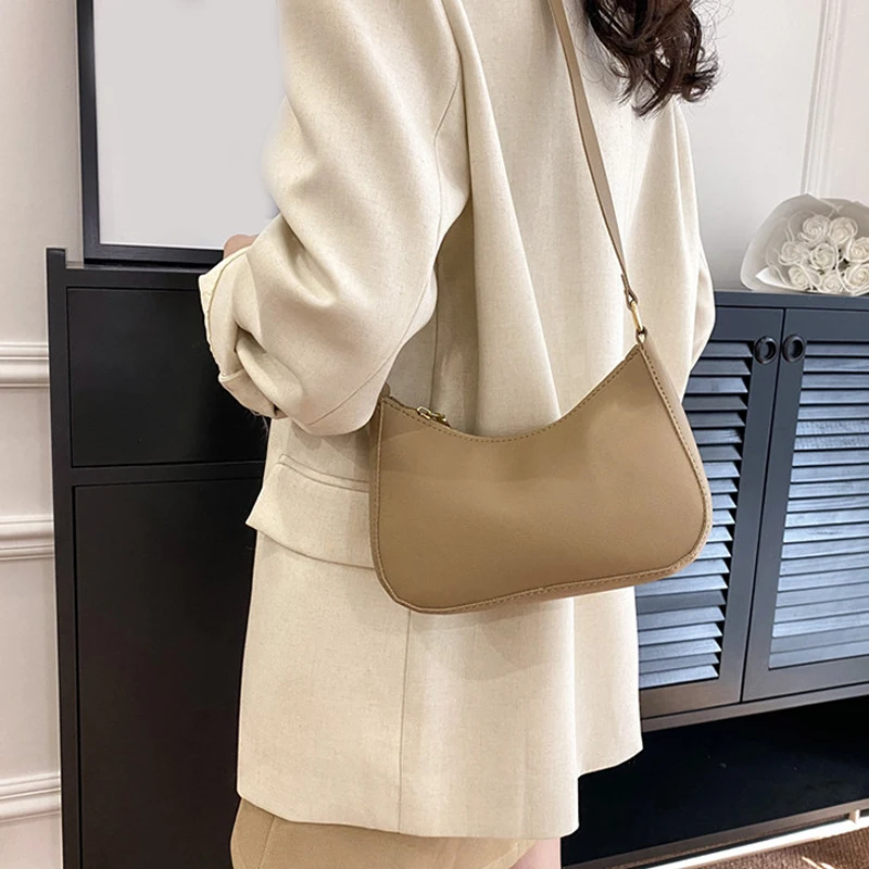 Retro einfarbig pu Leder Schulter Achsel Tasche Damenmode Handtaschen Hobos Geldbörsen und Handtasche Damen Umhängetaschen – Detail 13