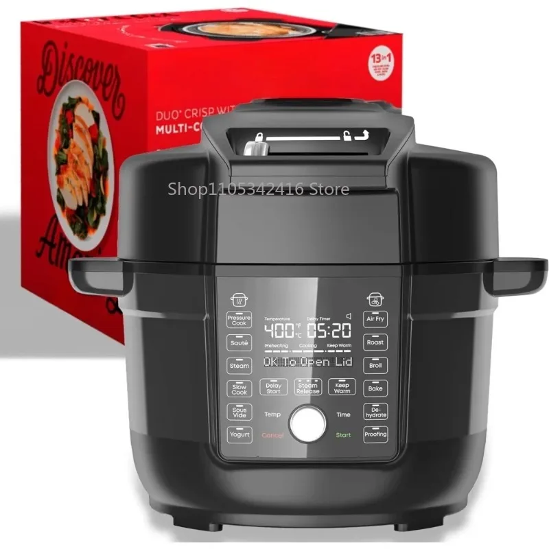 Panela Multifuncional 13 em 1: Fritadeira a Ar e Panela de Pressão com Tampa para Crocância, Ideal para Saltear, Cozinhar Lentamente, Assar, Cozinhar a Vapor, Aquecer, Grelhar e Desidratar - Perfeita para Refeições Domésticas