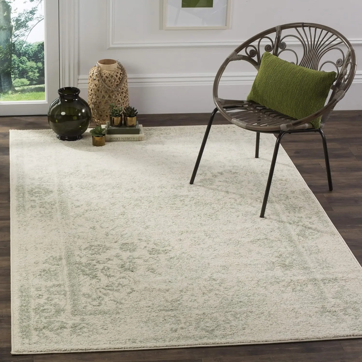 

Adirondack Collection X-Large Area Rug - 11' x 15', Ivory & Sage, Oriental Distressed Design, Non-Shedding & Easy Care