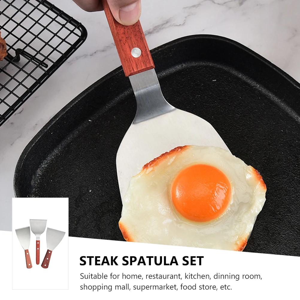 

3pcs Steak Spatula Set Ergonomic Handle Griddle Scraper Kitchen Gadget For Beef Steak Teppanyaki Pancake Burger Stainless Steel