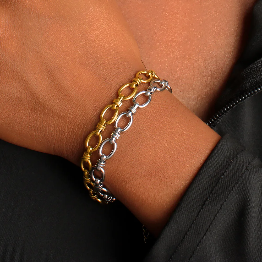 DIY accessories Guangdong jewelry European and American cold wind simple bracelet necklace stainless steel 18K gold handmade cha