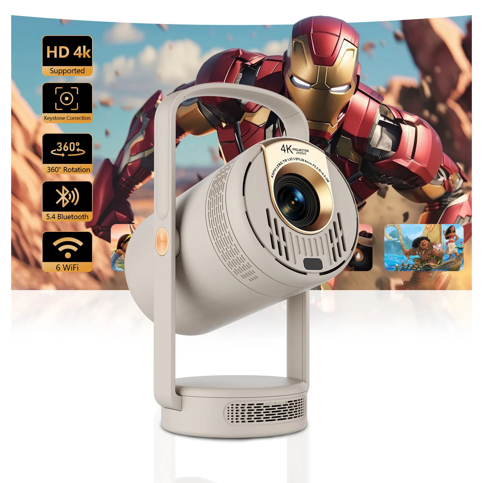 

2026 Mini 1080P Smart Projector, Dual WiFi, Built-in Speakers, Auto Keystone Correction, Home Theater Beamer for Phone PC