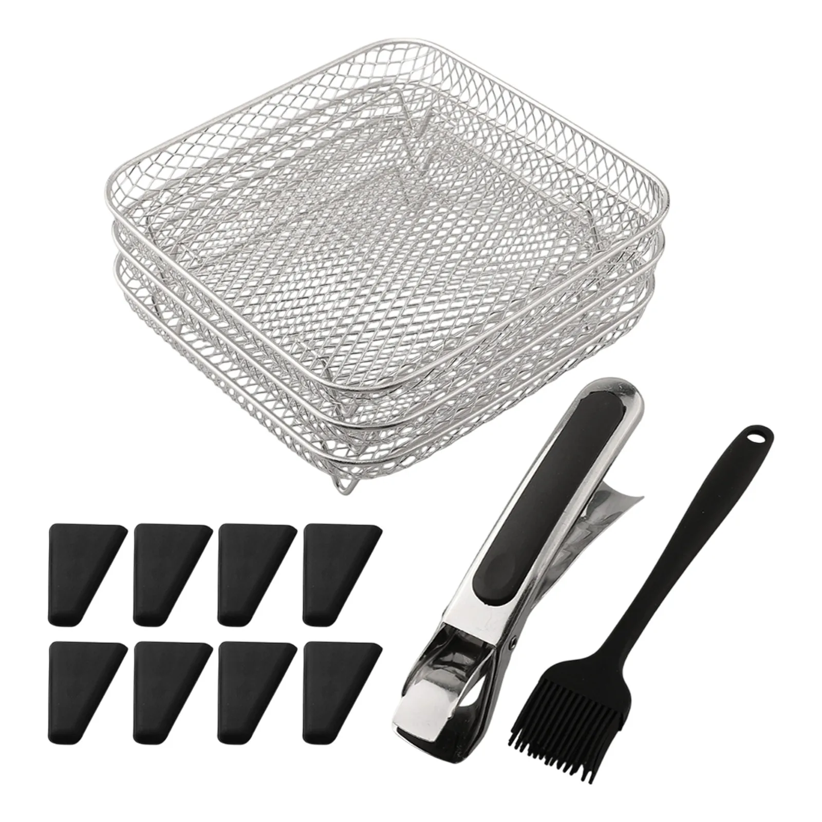 

13-Pcs Air Fryer Rack Three-tier Structure 20*20*9cm With 8 Silicone Feet And 1 Brush And Folder Kitchen Appliances Parts