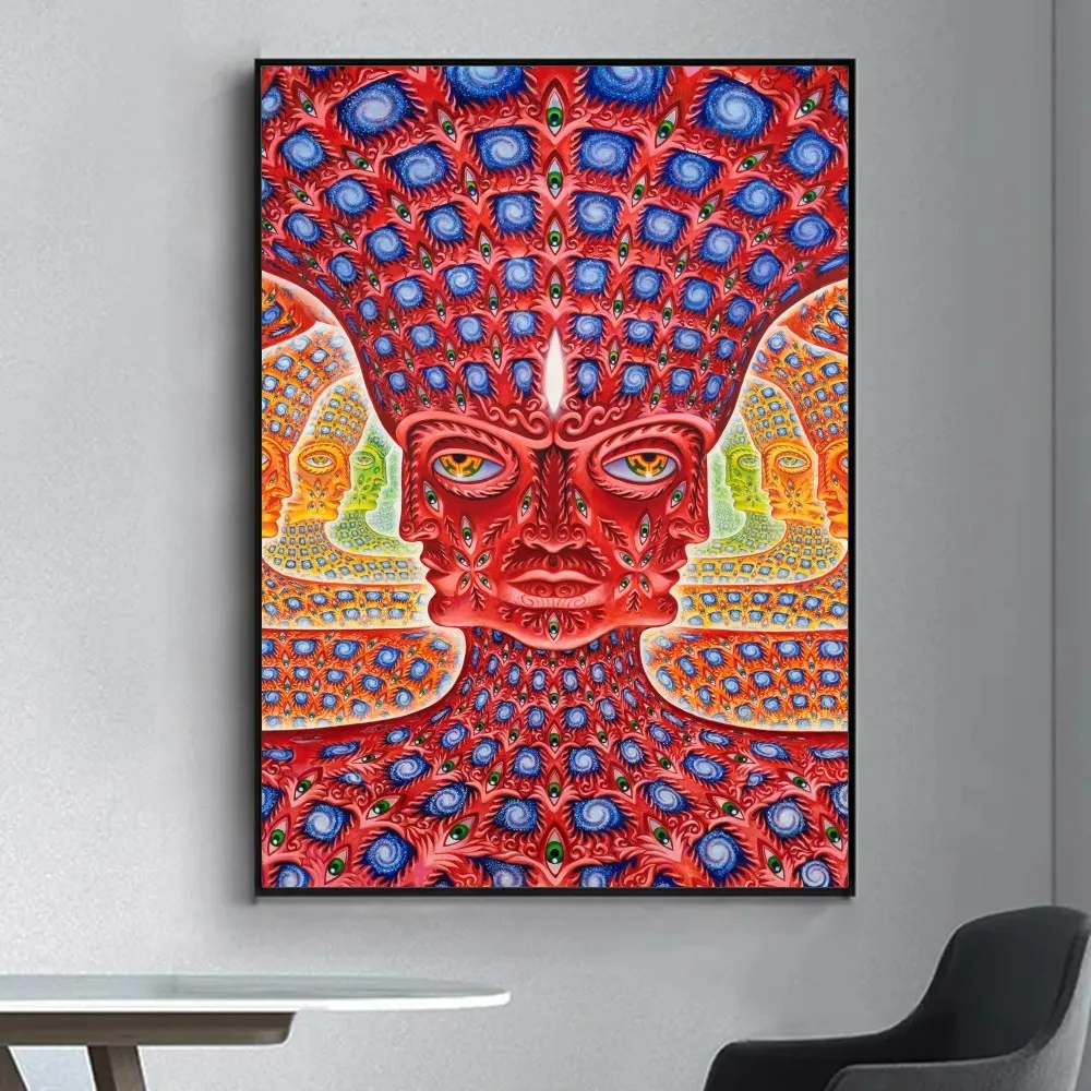Psychedelic Trippy Tree Poster Fancy Poster Wall Sticker for Living Room Bar Vintage Decorative Painting Middle