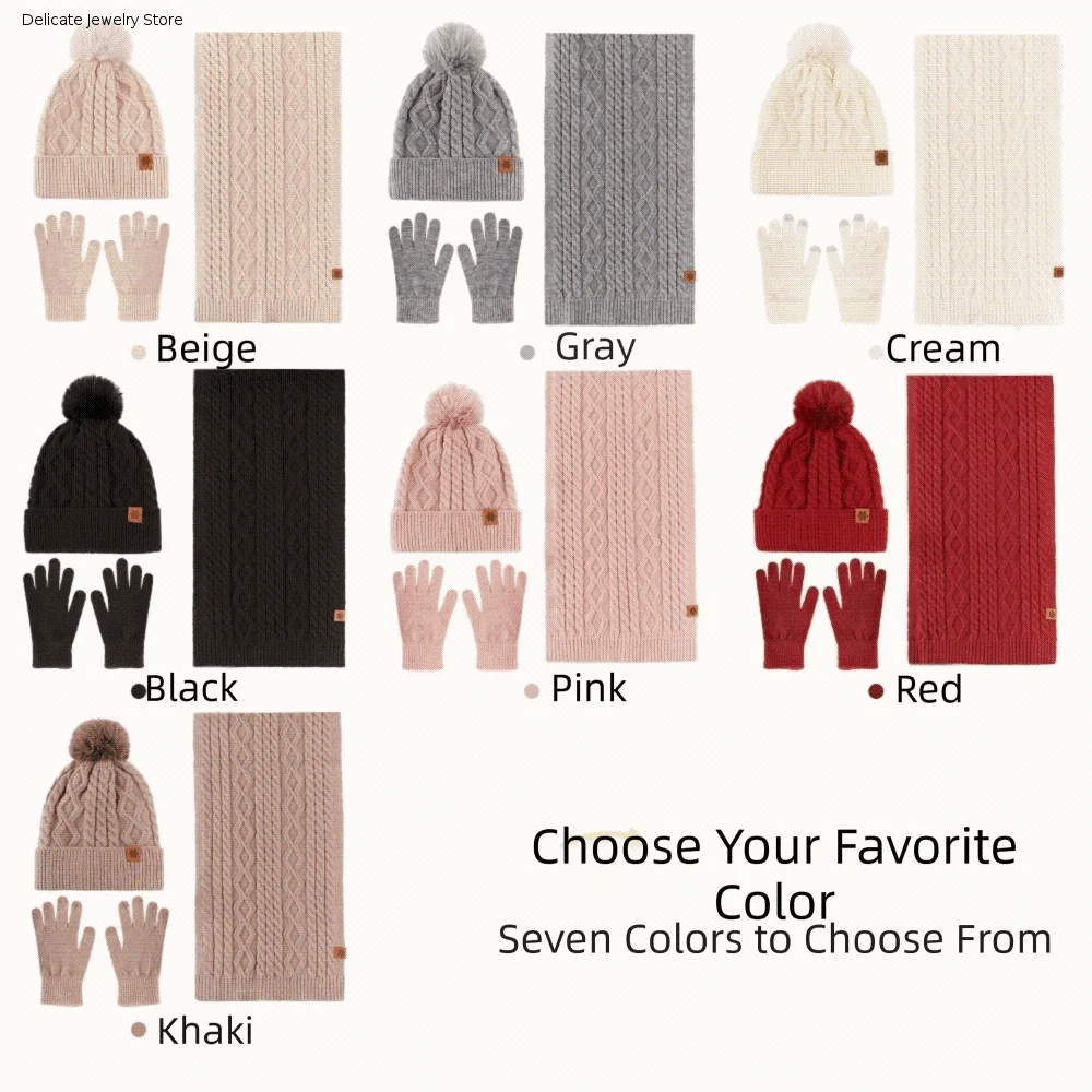 neck-warmer-3-piece-set-hat-scarf-gloves-set-thermal-twist-warm-knit-cap-thickened-thicken-knitted-hat-skiing