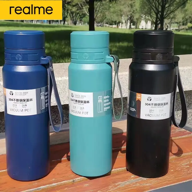 realme 780ml 680ml Thermos Thermos 304 Large Capacity Sports Tumbler Stainless Steel Car Sling Water Bottle Keeps Cold