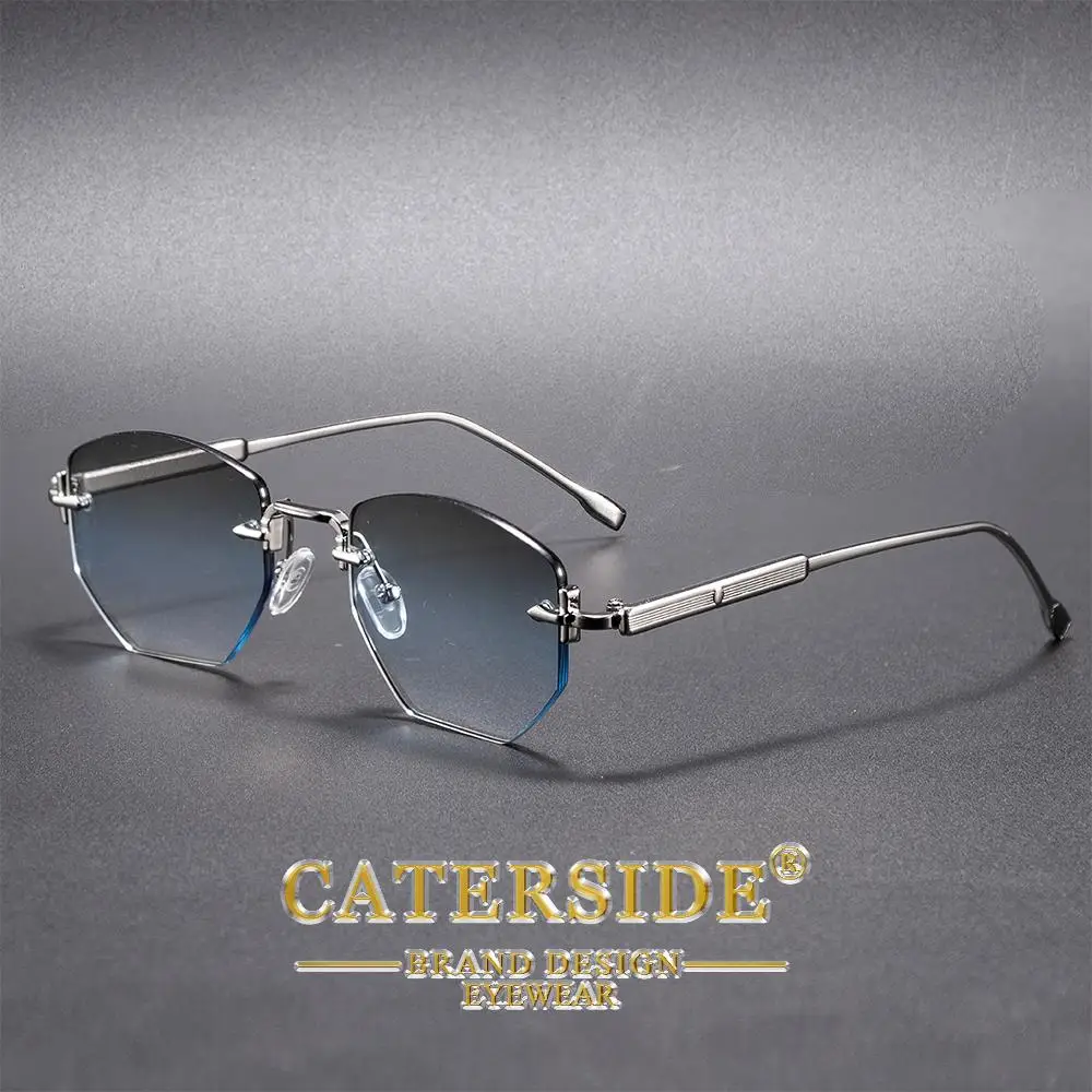 CATERSIDE Herrenmode Retro Rahmenlose Sonnenbrille Polygon Randlose Y2K Sonnenbrille Frauen Reise Party Business Brillen UV400 – Detail 3