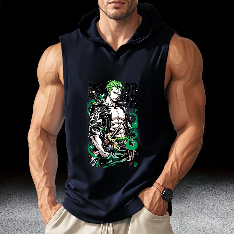 

One Pieces Summer Sports Vest Fashion Printed Men's Tank Tops Sleeveless Tees Hooded Male T-Shirt Gym Exercise Sports Golf Shirt