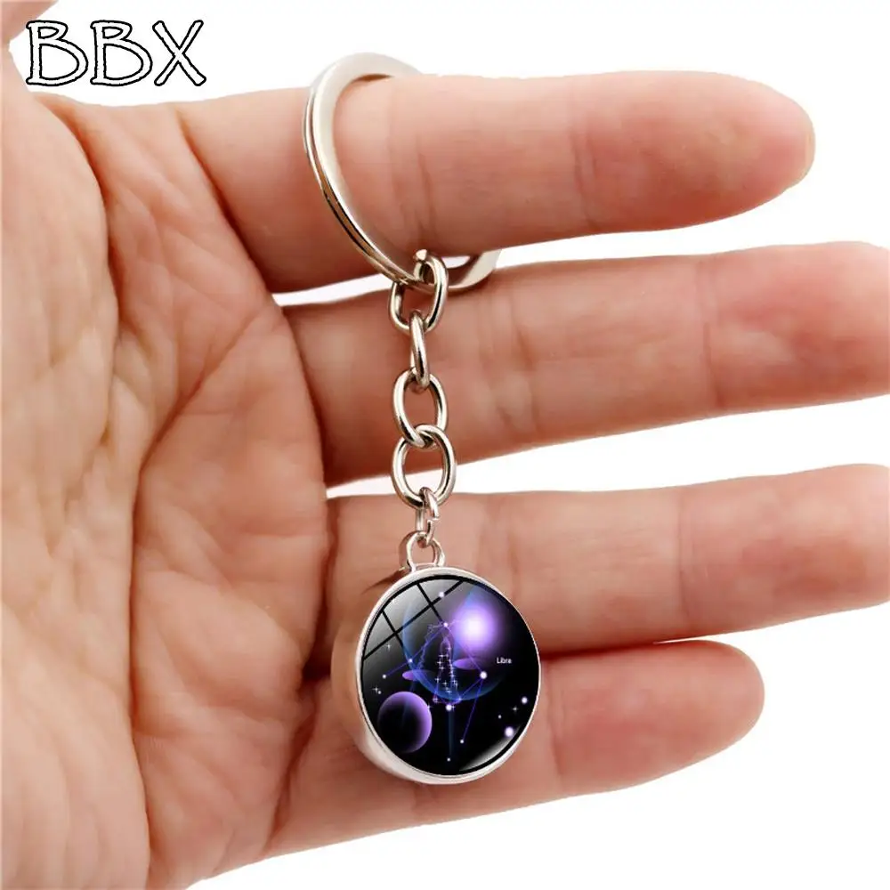 

Birthday Gift Libra Jewelry Pendant Glass Ball Leo Zodiac Keychain Key Rings Keychain 12 Constellation