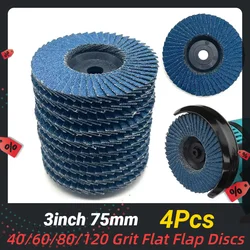 4pcs 3 Inch Flat Flap Discs 75mm Grinding Wheels Wood Cutting Carbon Steel For Angle Grinder Sanding Polishing Tool Accessories