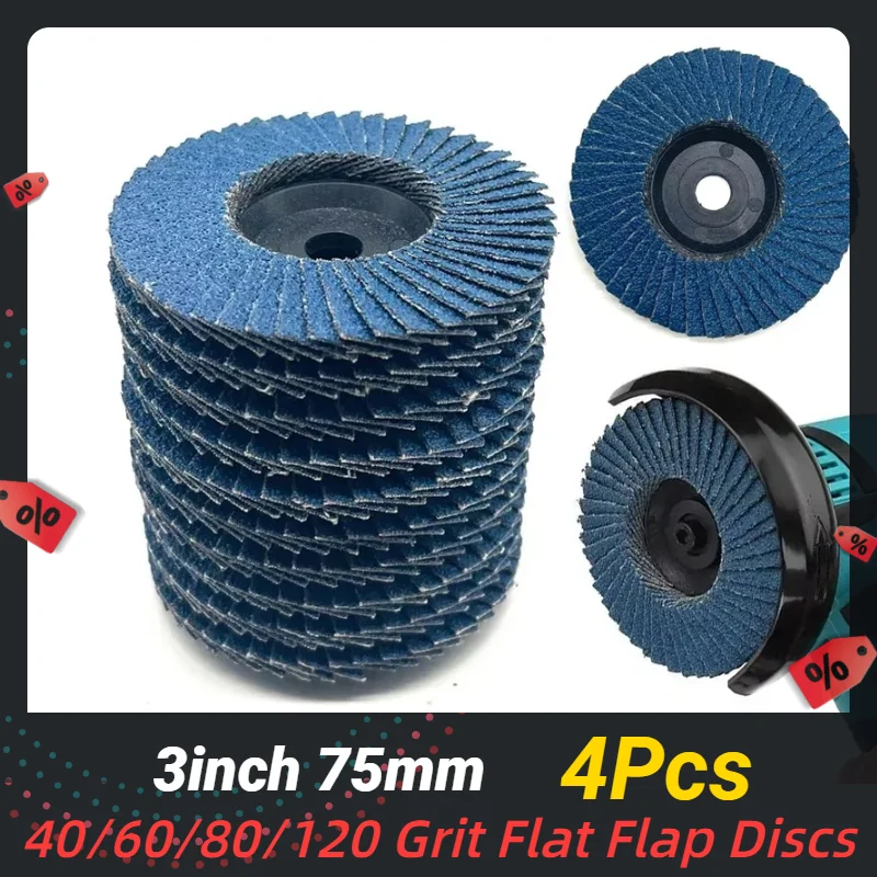 4pcs 3 Inch Flat Flap Discs 75mm Grinding Wheels Wood Cutting Carbon Steel For Angle Grinder Sanding Polishing Tool Accessories