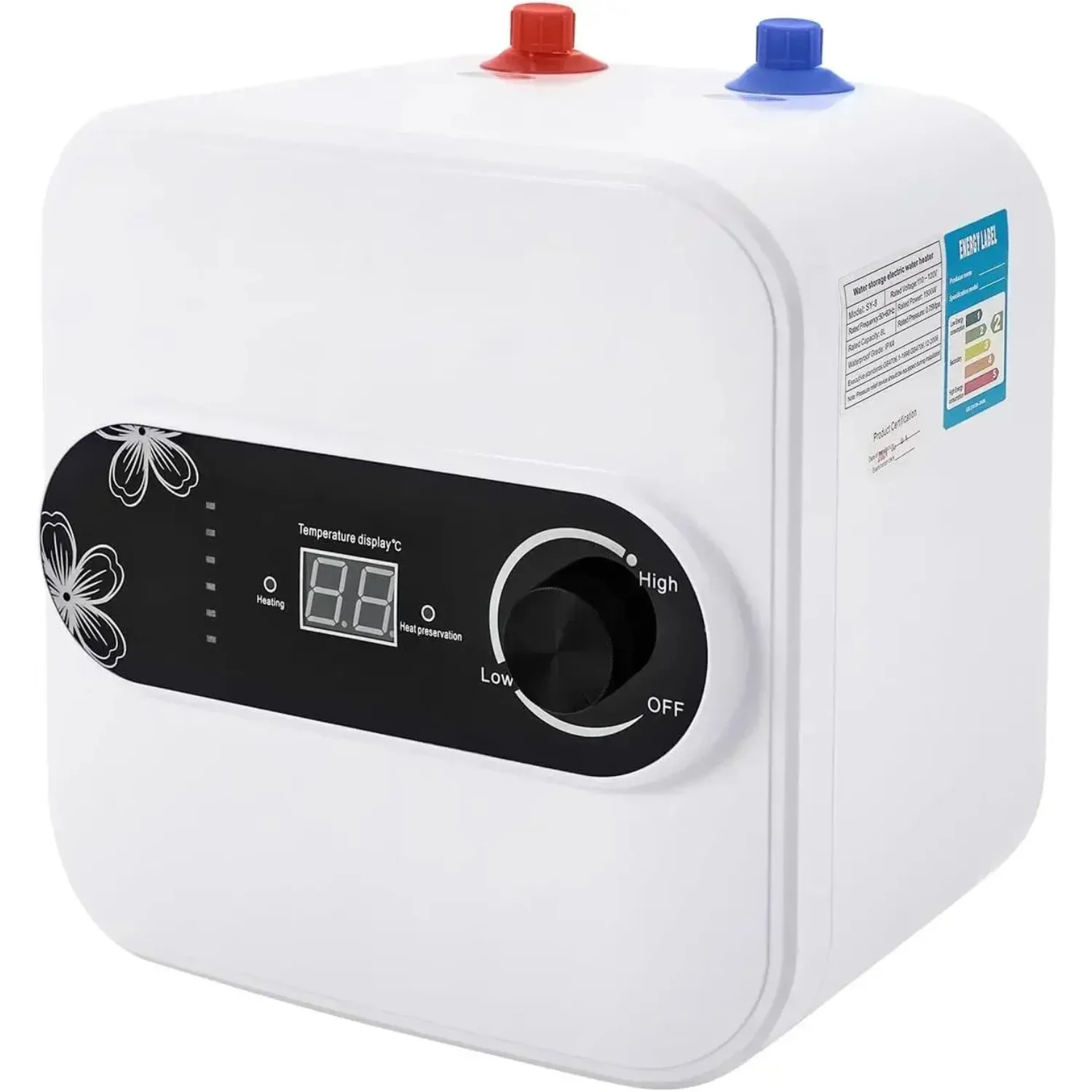 

8L Mini-Tank Water Heater, 110V Electric Shower Compact Rectangle Vertical Storage, 1500W Point of Use RV Water Heater