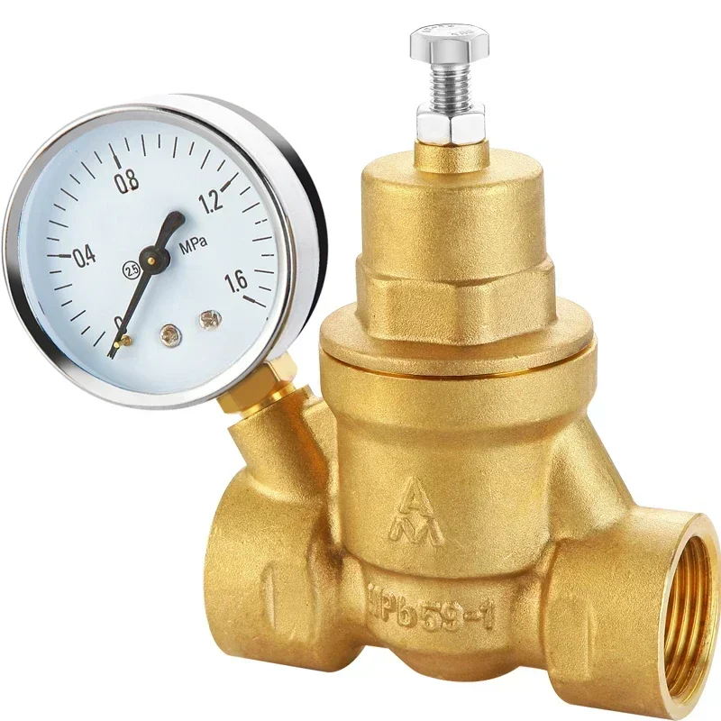 719 Brass Water Pressure Reducer Water Pressure Regulator Valve Tap Water Adjustable Pressure Reducer Pressure Gauge