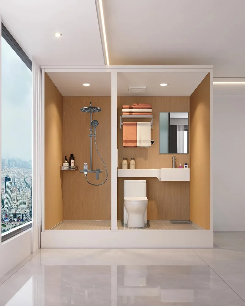 Integrated Prefab Modern Rectangle Aluminum Alloy Frame Shower Enclosure All-in-One Bathroom Pod Modular Bathroom