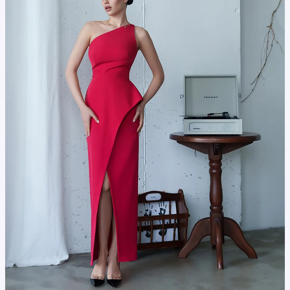 فساتين سهرة رومانسية فاخرة للنساء بكتف واحد حورية البحر بدون أكمام بفتحة جانبية بطول الكاحل للحفلات الراقصة رداء حفلات رسمي كلاسيكي