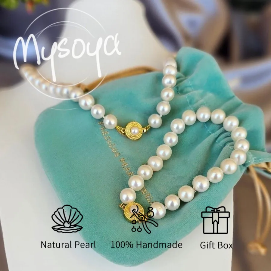 

MYSOYA 9-11 мм ожерелье из белого пресноводного жемчуга для женщин и мужчин с подарочной коробкой идеальный подарок на свадьбу, день рождения, Рождество, Новый год