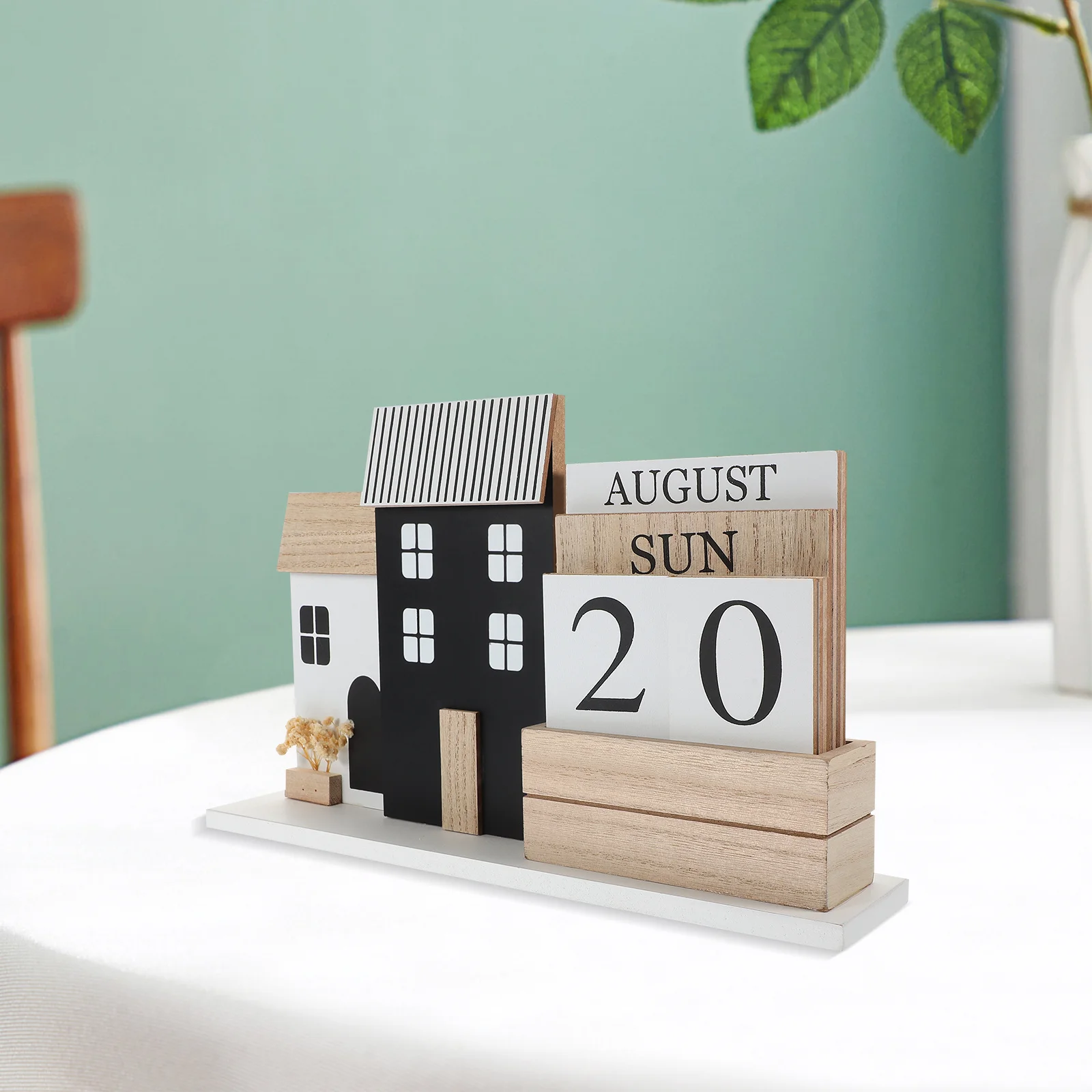 

Rustic Wooden Desk Calendar Standing Reusable Date Planner for Office Home Decorative Household Calendar Vintage Style Wood