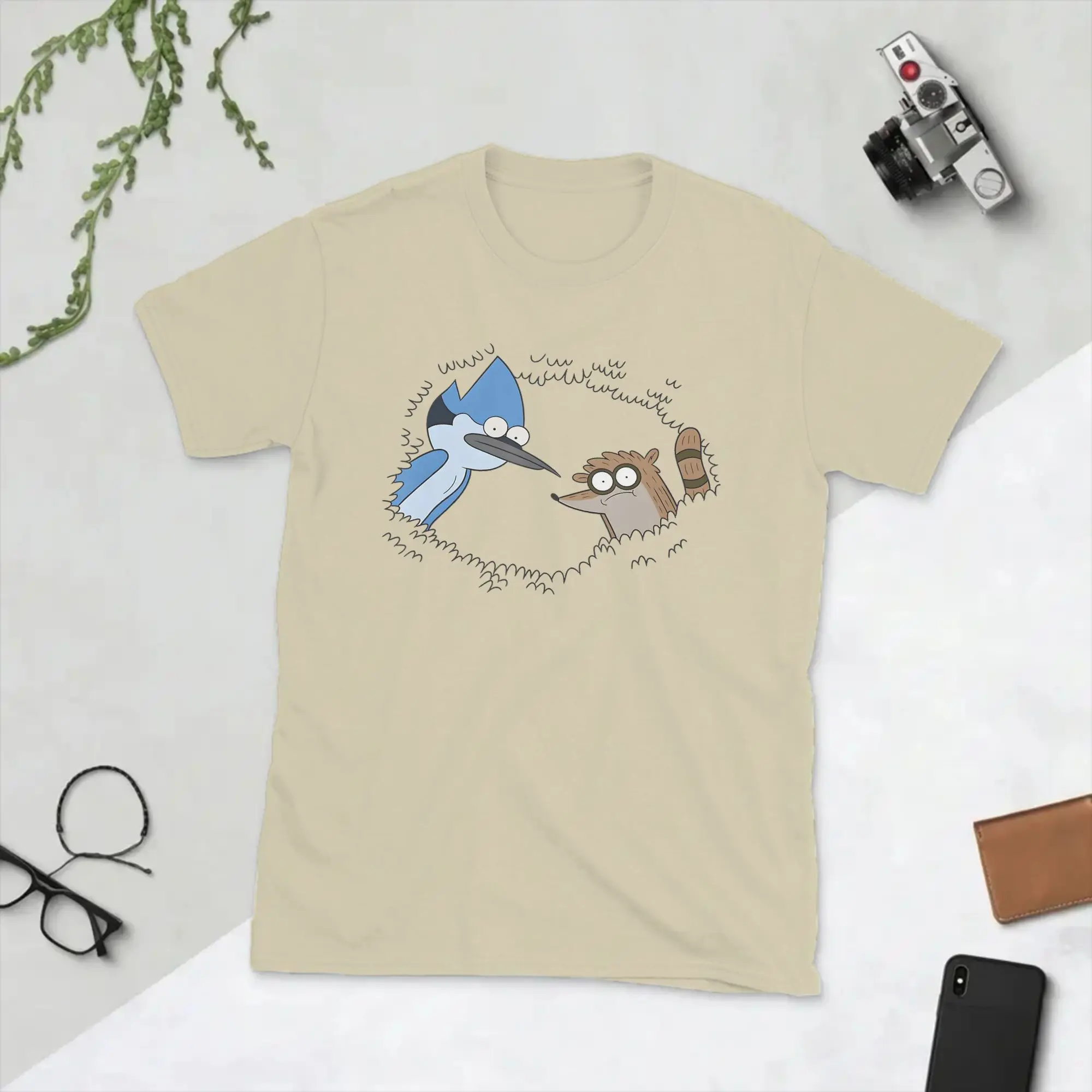 Cartoon Regulars Show Mordecai and Rigby T Shirt for Men Pure Cotton Creative T-Shirt Crewneck  Tees Short Sleeve Clothes
