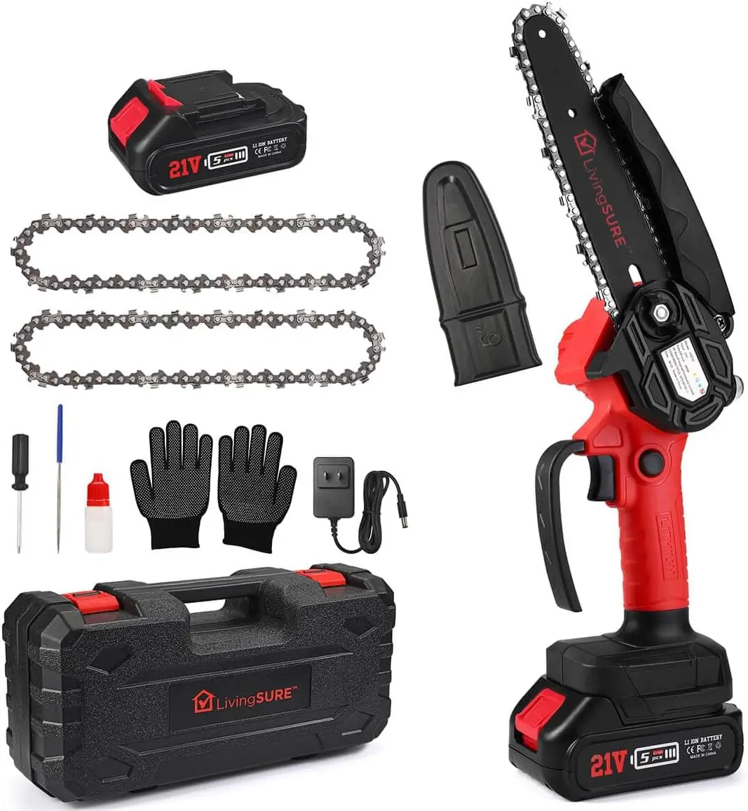 

21V Cordless Electric Chainsaw Kit with 2 Batteries, 6" Bar for Tree Trimming & Garden DIY