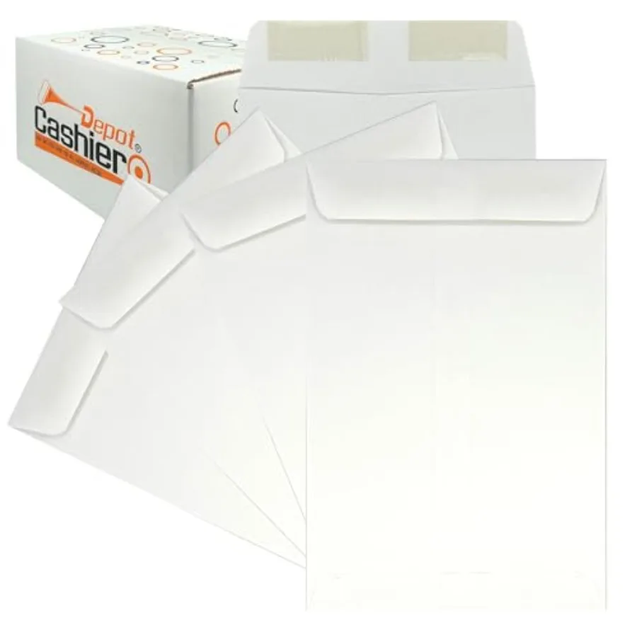 

Конверты для каталогов Cashier Depot - 6 x 9 дюймов, с открытым концом, прочные, из белой тканой бумаги 24 фунта, с клеевым клапаном, для профессиональной рассылки и хранения документов.
