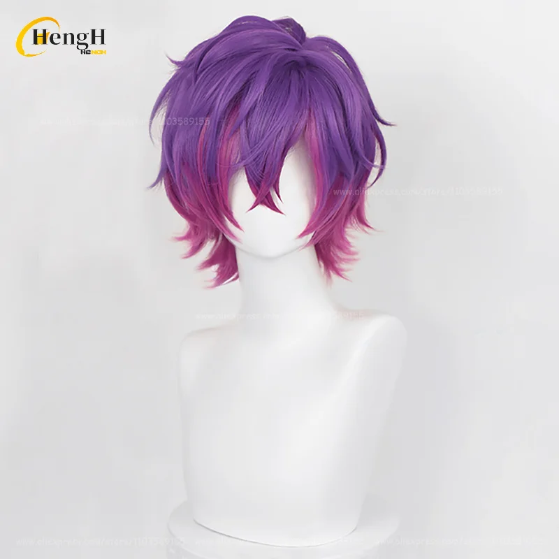 In Stock Anime Synthetic Hair Uki Violeta Short 30cm Mixed Color Gradient Cosplay Wig Heat Resistant Hair Halloween Party Wigs