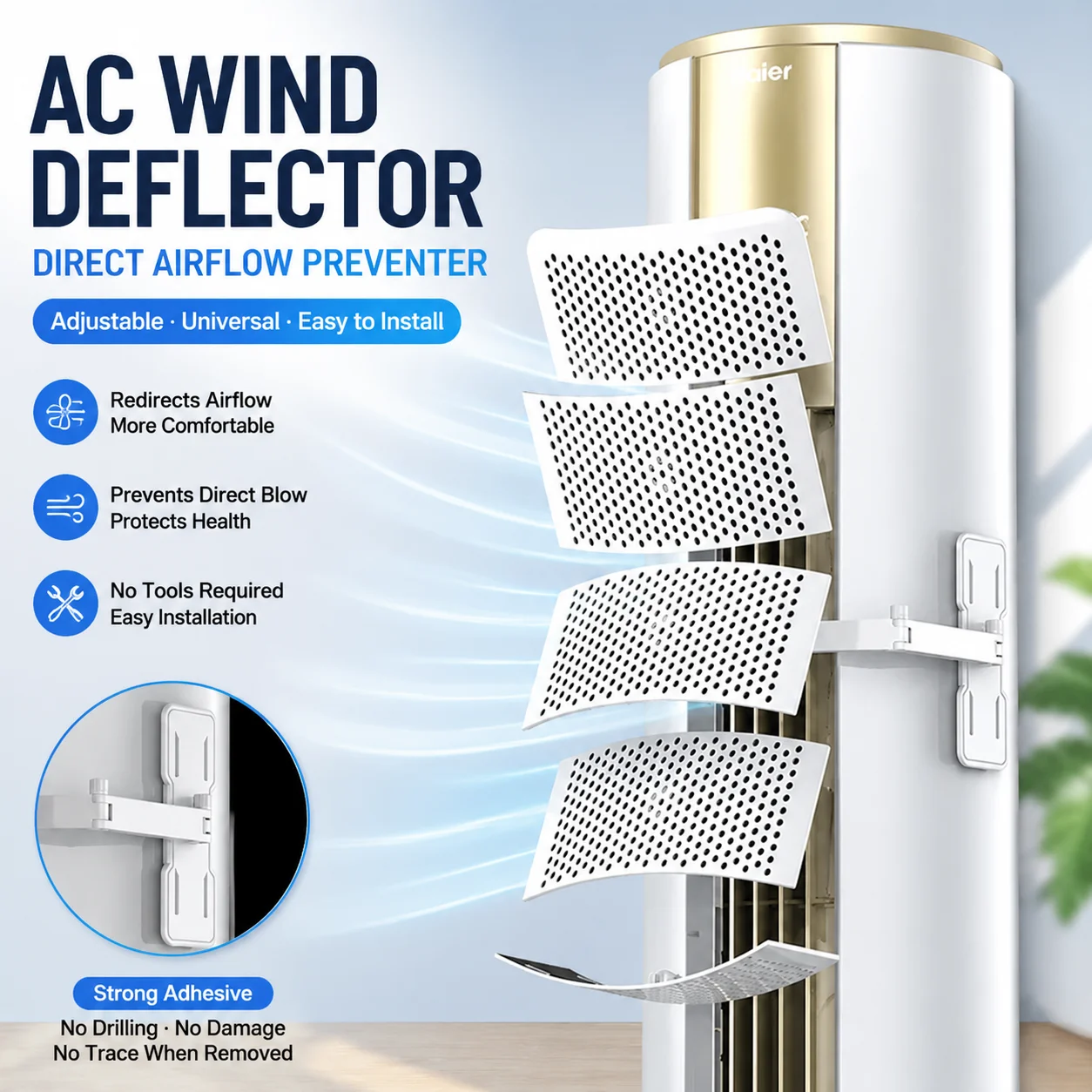 Adjustable AC Wind Deflector Universal Air Conditioner Wind Shield Cover Anti Direct Blow Airflow Guide for Home Office Bedroom