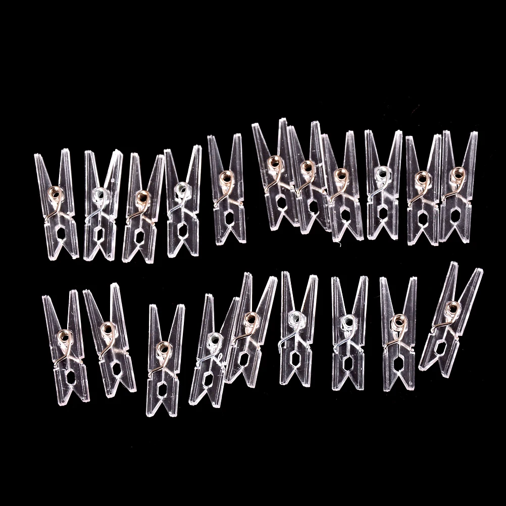 20 PCS 25mm Quality Mini Spring Clear Transparent ClipsPeg Pin Clothespin Craft Clips Clothes Photo Paper Party Home Decoration