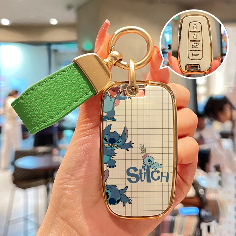 Для Hyundai Santa Fe Sonata Tucson I40 Ix45 2013 2014 2016 2017 2018 2019 чехол для ключей от автомобиля Lilo & Stitc