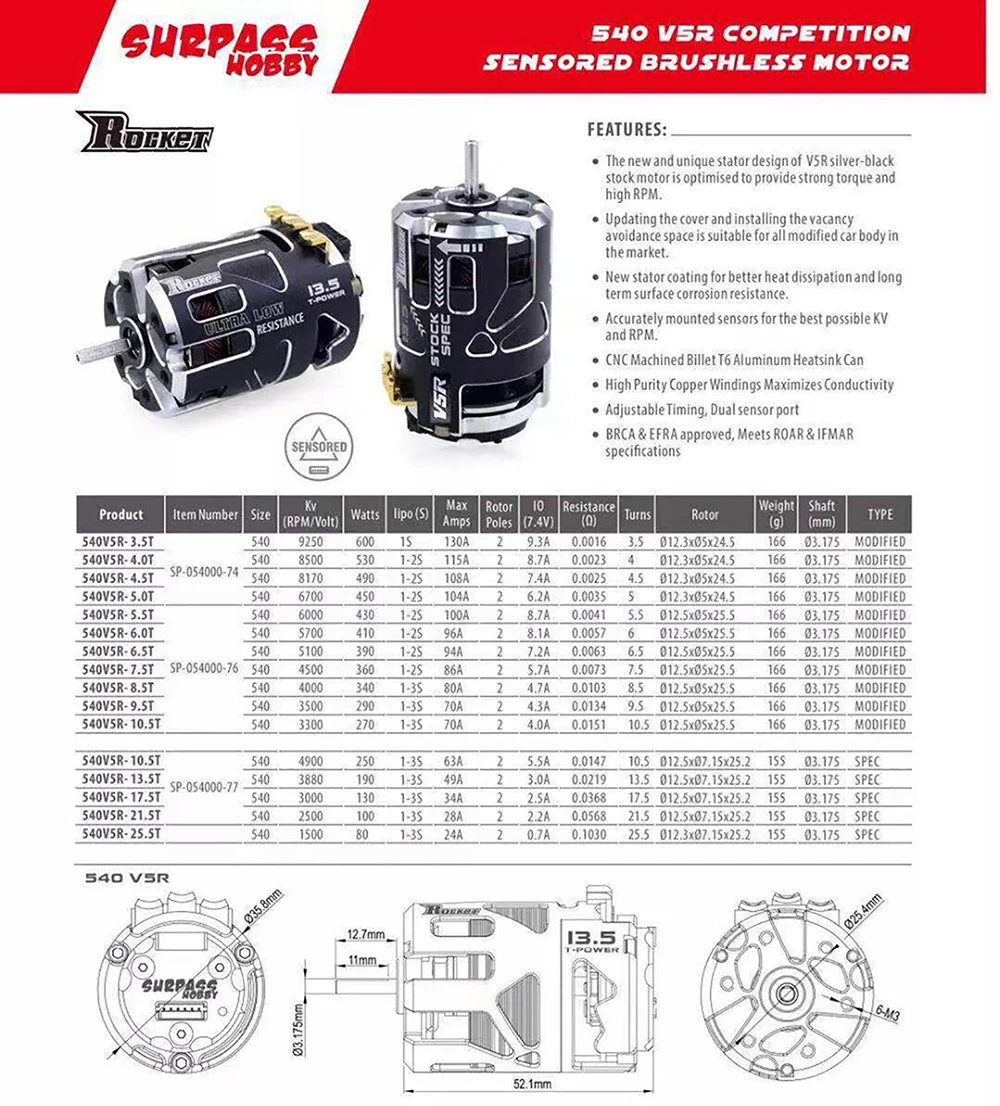 Hobbywing-Motor sin escobillas para coche teledirigido, 10BL120, 120A, G2, ESC, Rocket 540, V5R, 1/10