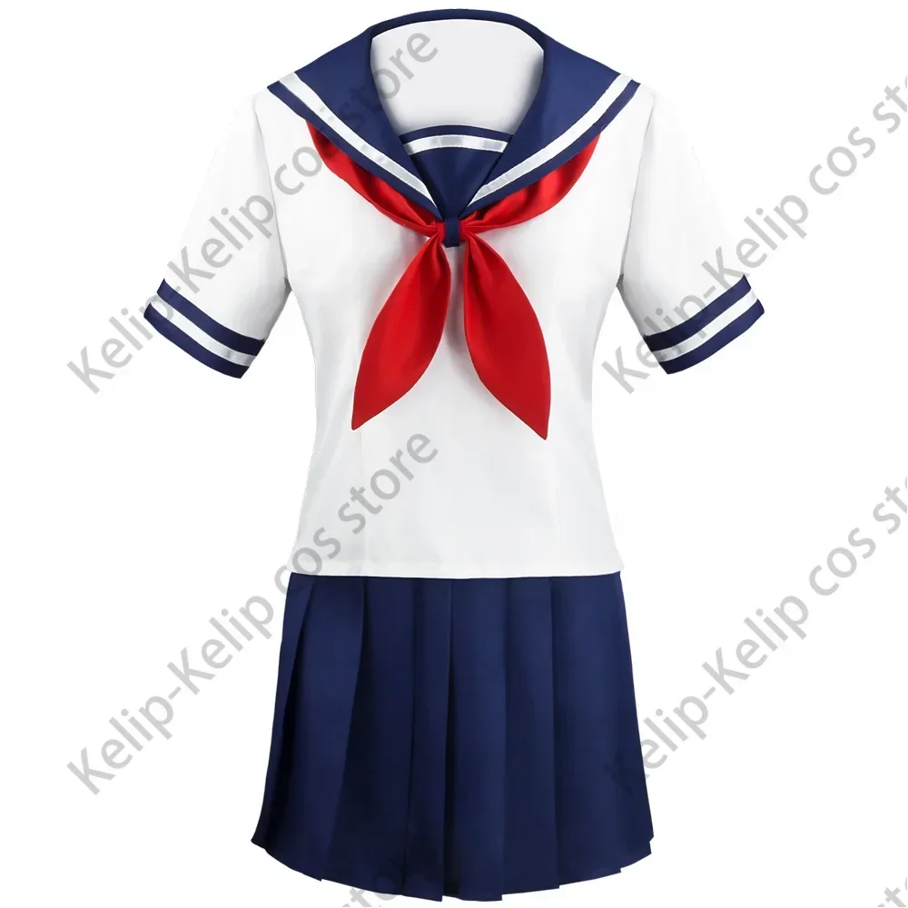 Gonna da marinaio blu navy per ragazza festa di Halloween Collant Loli Scarpe in pelle nera Simulatore Yandere Ayano Aishi Costume cosplay