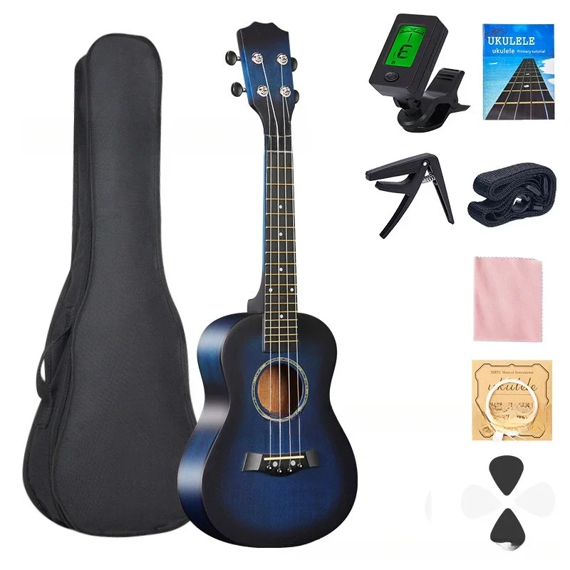 23-inch Ukulele Acoustic Ukulele Kit with Bag Tuner All Basswood for Students Beginner Small Four-string Guitar