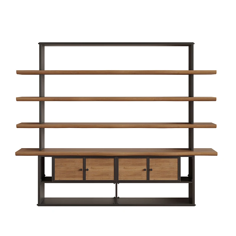 

Original solid wood bookshelf integrated against the wall living room multi-layer office