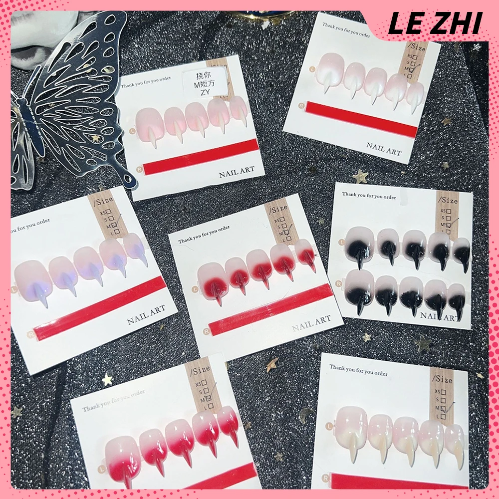 

10Pcs Y2K Spice Girl Cat Shaped Tip Claws Handmade Press On Nails Colorful Gradients Design Detachable Full Cover Nails Gifts