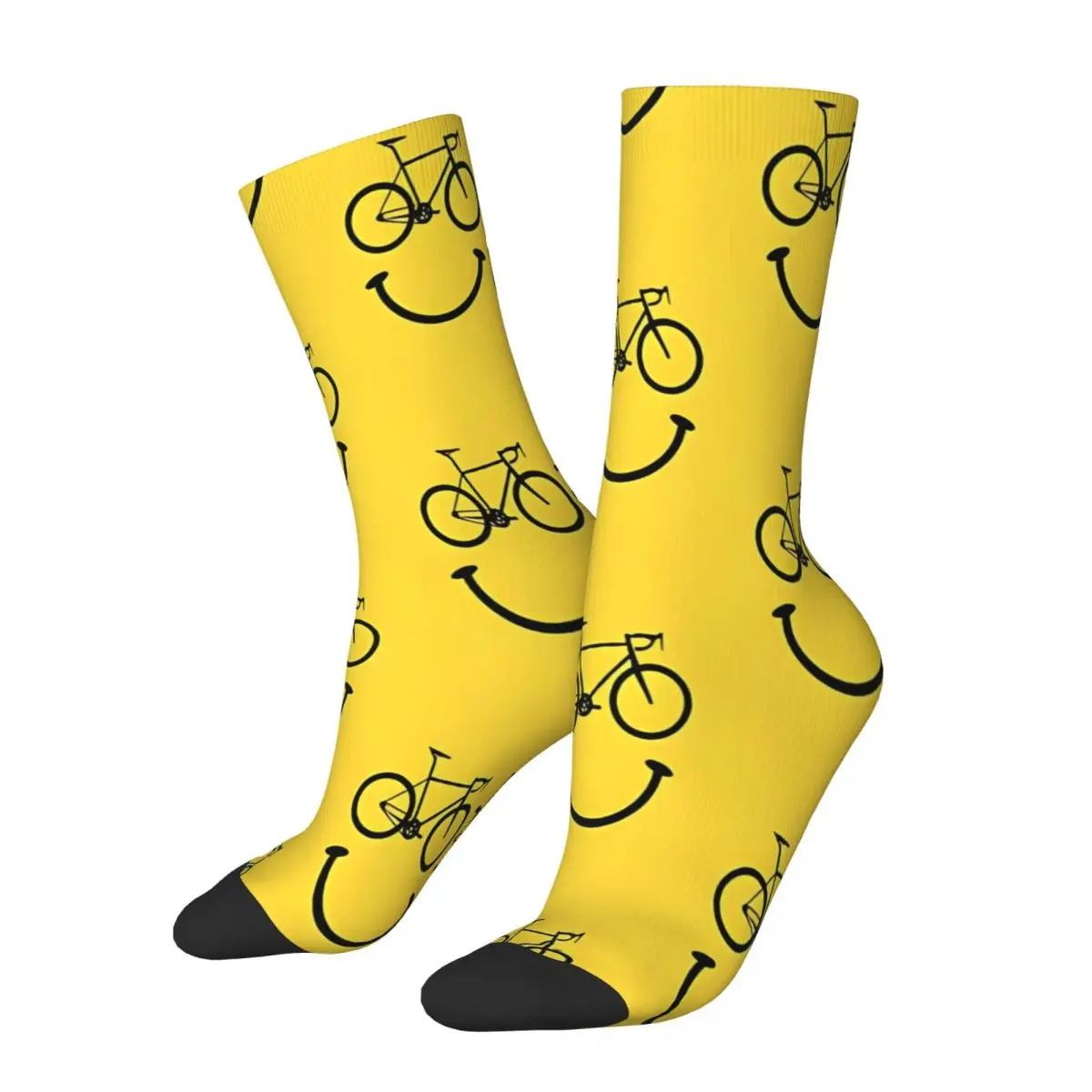 Unisex amarelo bicicleta meias, respirável, Smiley Face, ciclismo feliz, passeio, ioga, outono, inverno