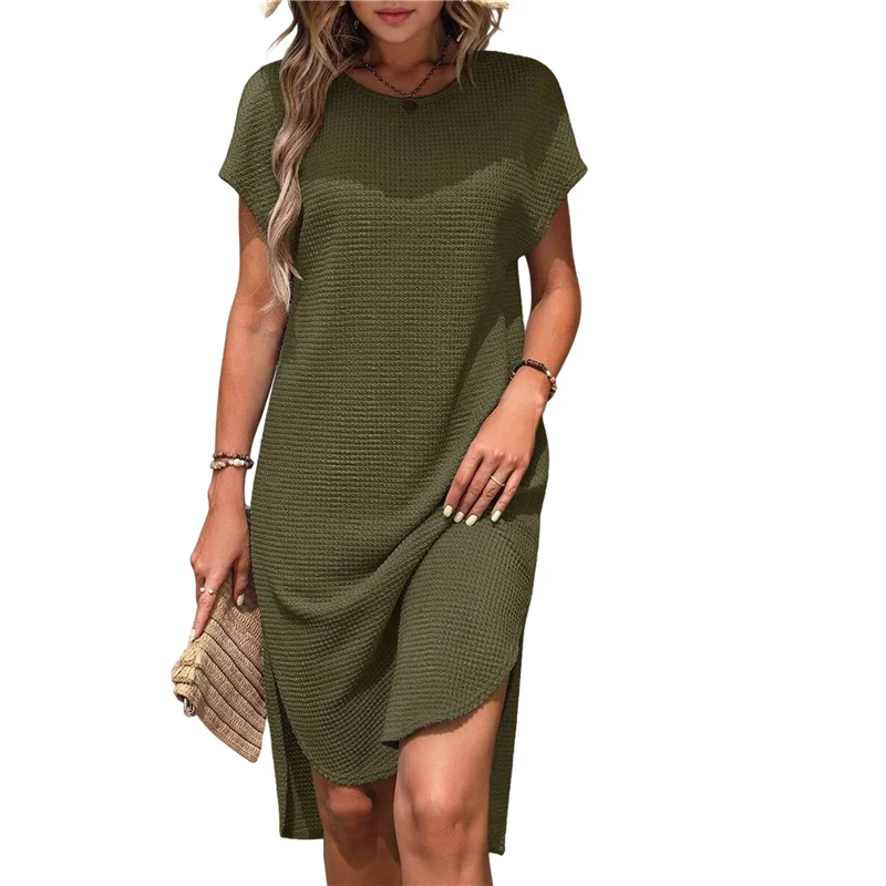 فستان نسائي صيفي بلون سادة متوسط الطول