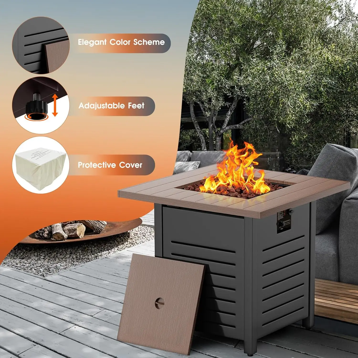 Tavolo da 28 ''propano Fire Pit-50,000 Btu focolare a Gas per esterni per Patio, ponte e giardino, fuoco multiuso certificato Csa