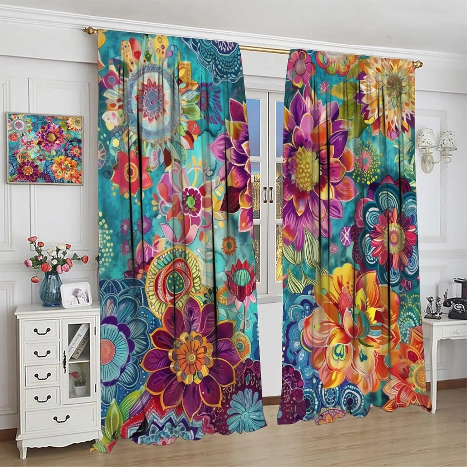 

Цветочные шторы в стиле бохо, винтажная абстрактная картина маслом, красочное искусство, богемное средневековое хиппи, растение, цветочные шторы для окон, шторы