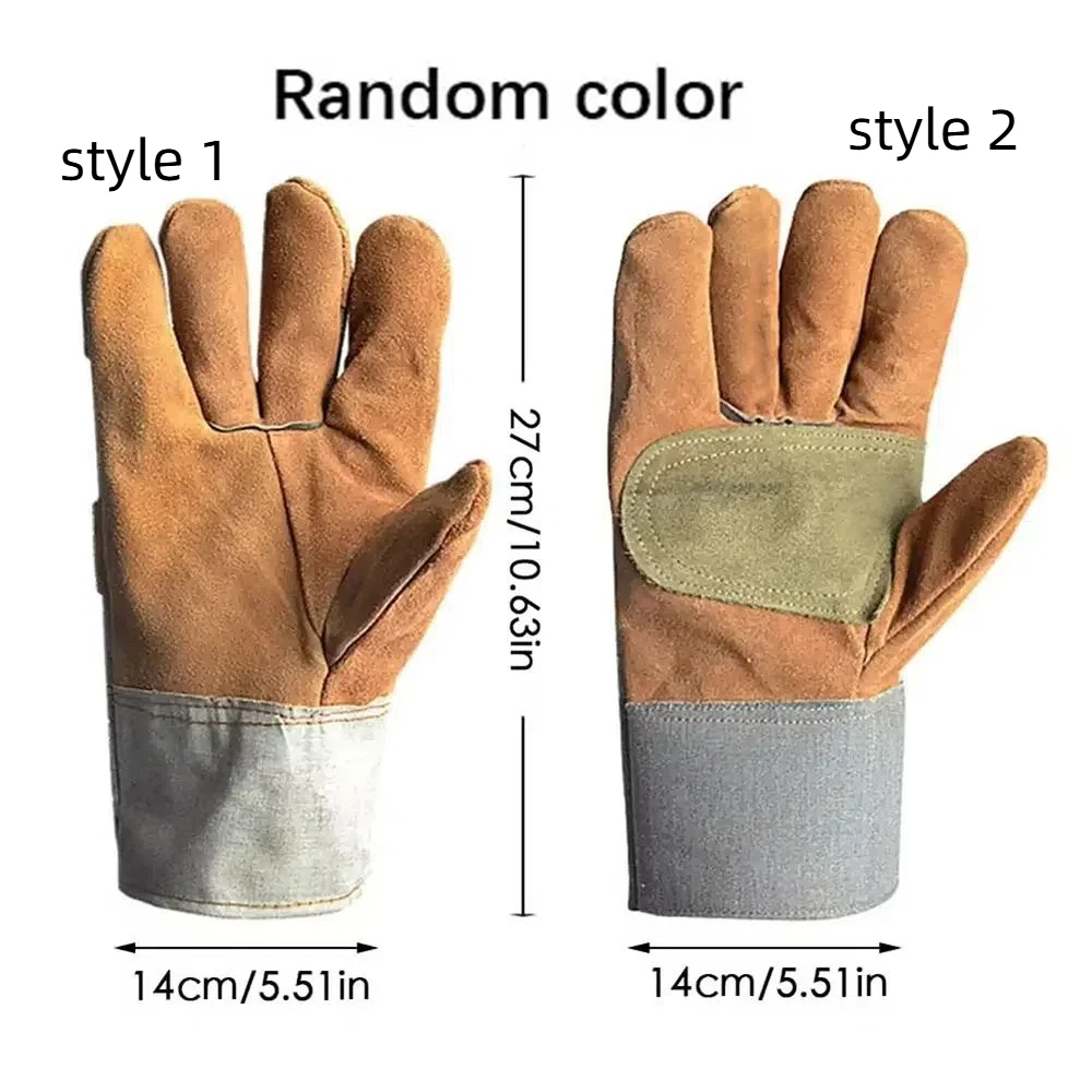 1 Pair Abrasion Resistant Leather Work Gloves Labor Protection Heat Resistant Cowhide Welding Gloves Puncture Resistant