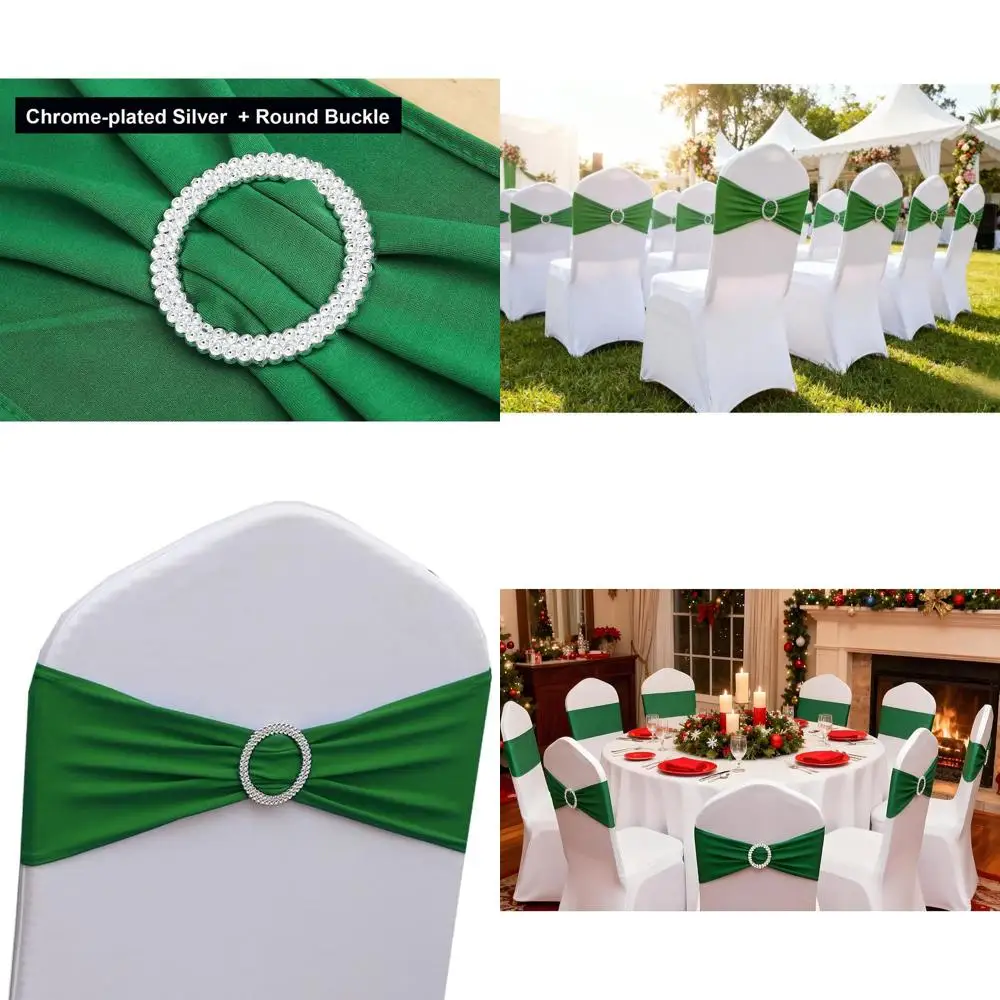 

100 Pack Dark Green Spandex Chair Sashes for Christmas Reception, Party Banquet Theme Decorations