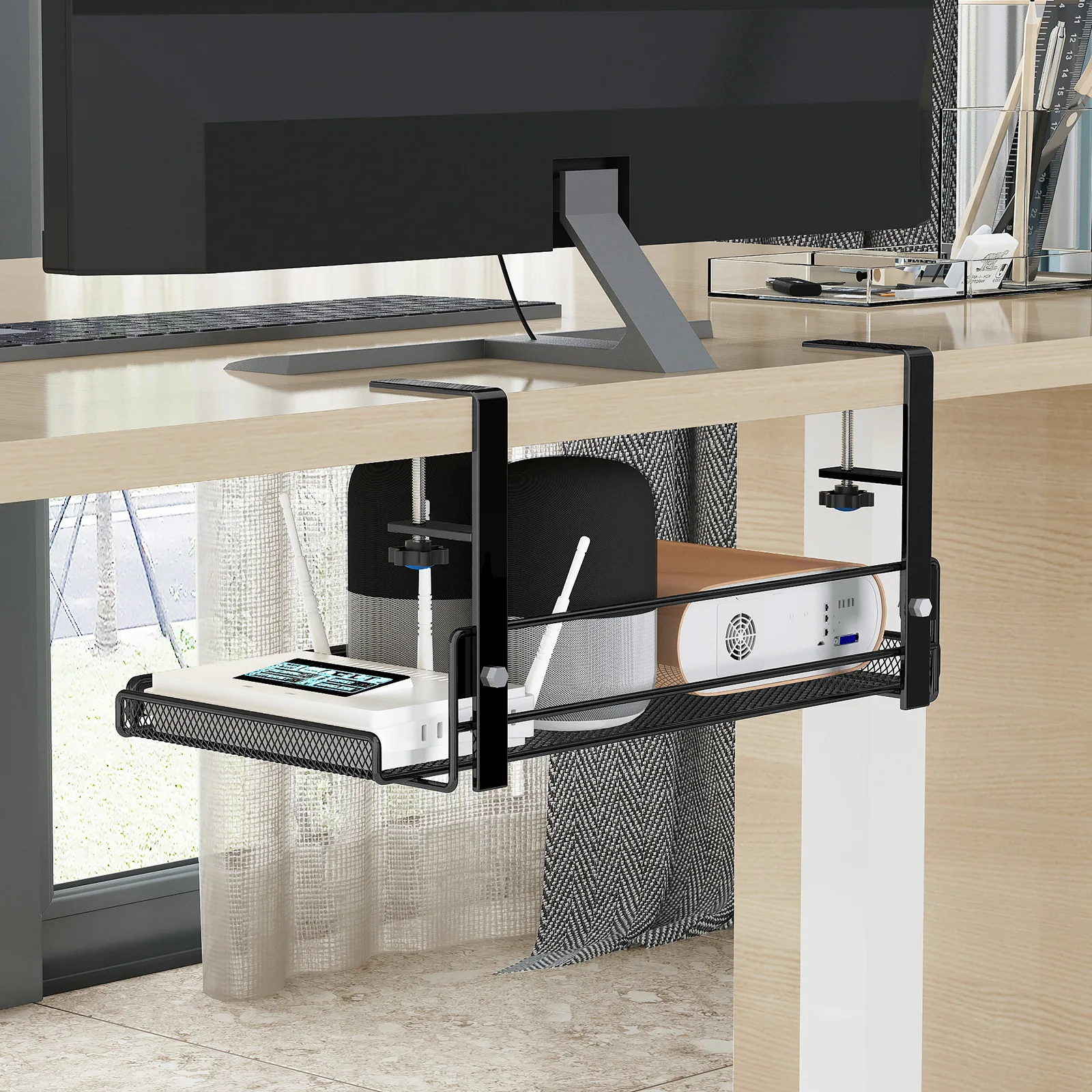 

Офисная стойка для хранения под столом, подвесная подставка для артефактов, органайзер для рабочей станции под столом, подвесная корзина, перегородка, полка